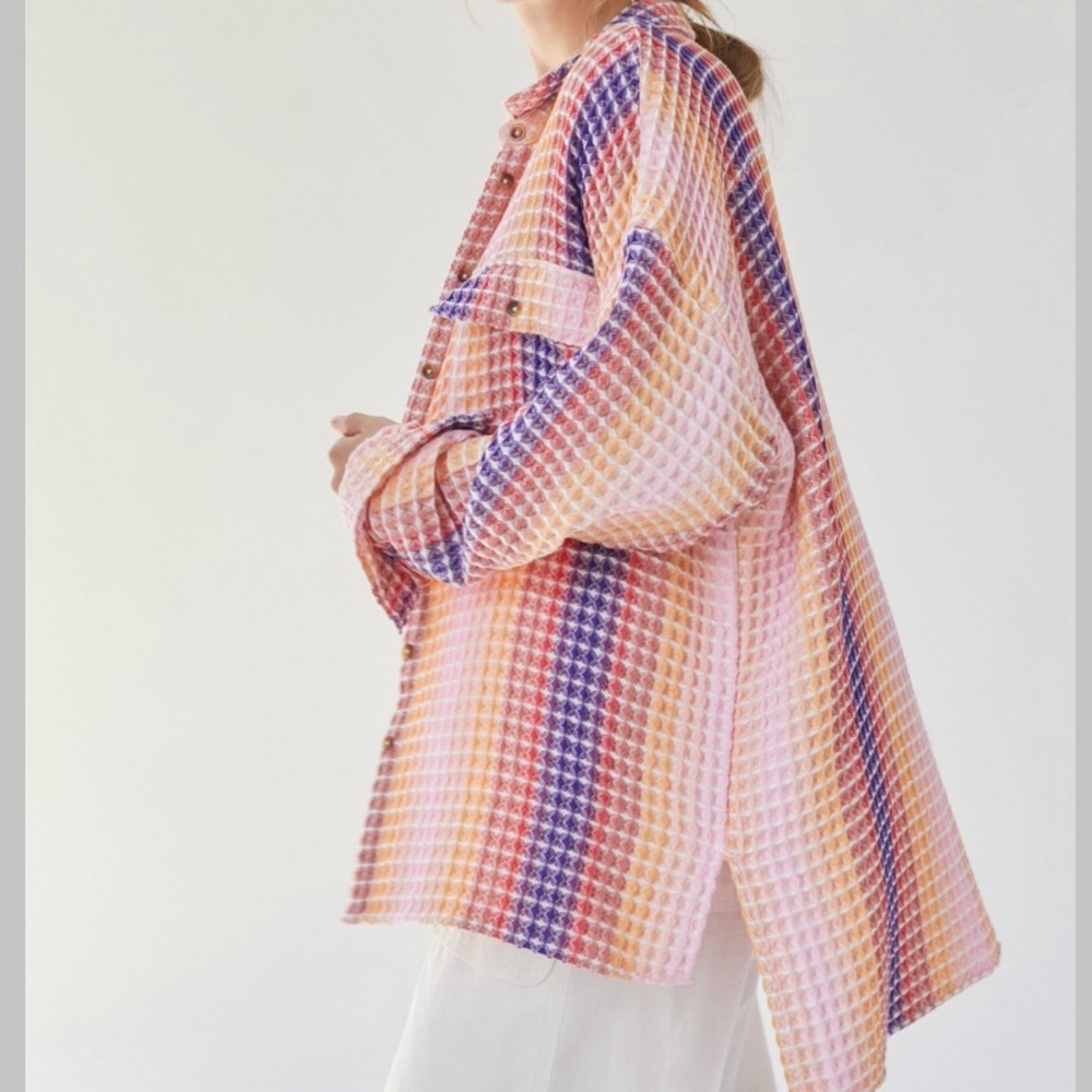 Urban Outfitters BDG Stanley Waffle Ombré Oversized Button Front Shacket Shirt